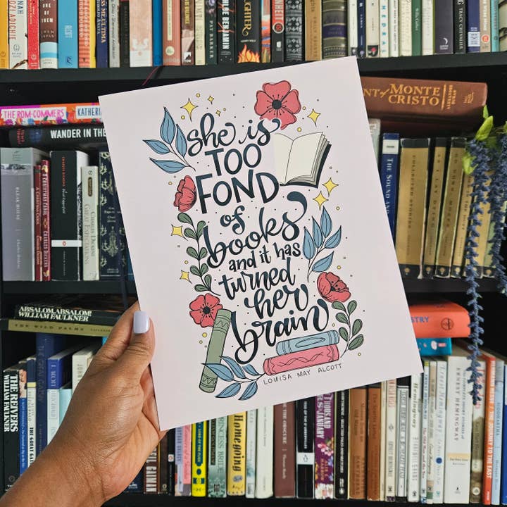 Too Fond of Books 8x10 Art Print for wholesale by Nerd Lady Designs