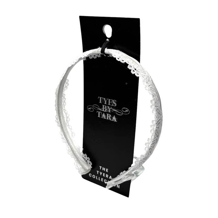 Chantilly White Tyera™ | Vit Spets Vuxen Pannband med Rosett för wholesale av Tyes By Tara