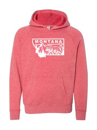 Moletom com capuz juvenil rosa mesclado com urso grizzly montana por atacado de Montana Tees