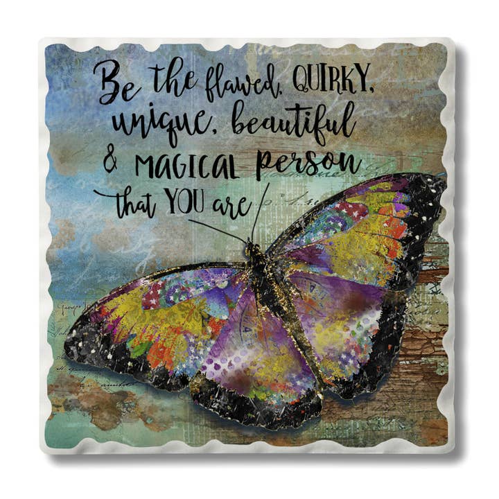 "Be The Flawed" Single Absorbent Tumbled Tile Coaster for wholesale by Conimar Promotions