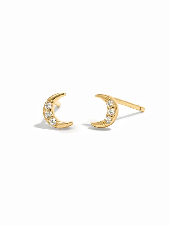 Tiny CZ Moon Studs for wholesale by Sami Jewels
