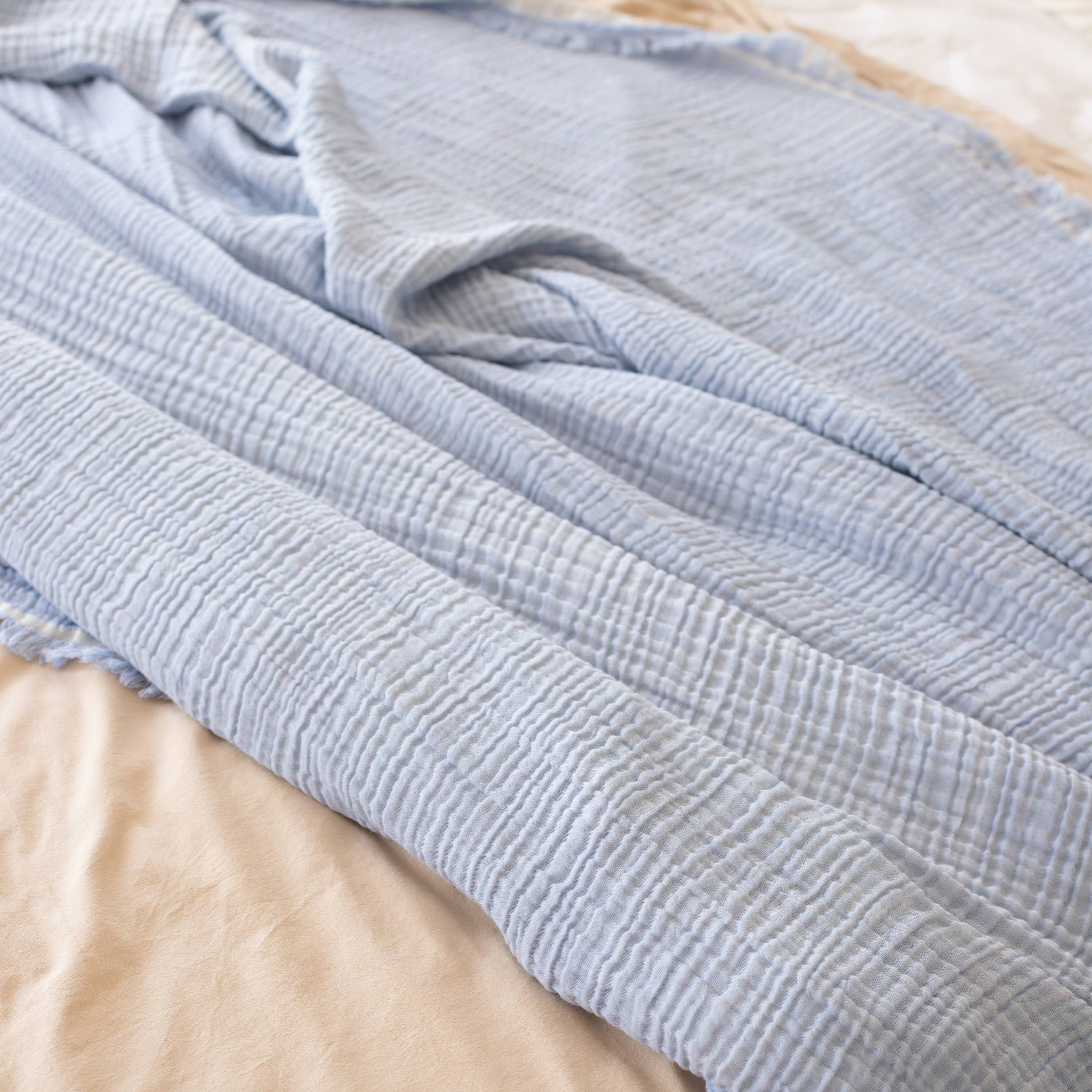 Vivamaison - Vente Plaids - Couvre-lit en mousseline frangé 100 % coton doux, 4 couches premium8