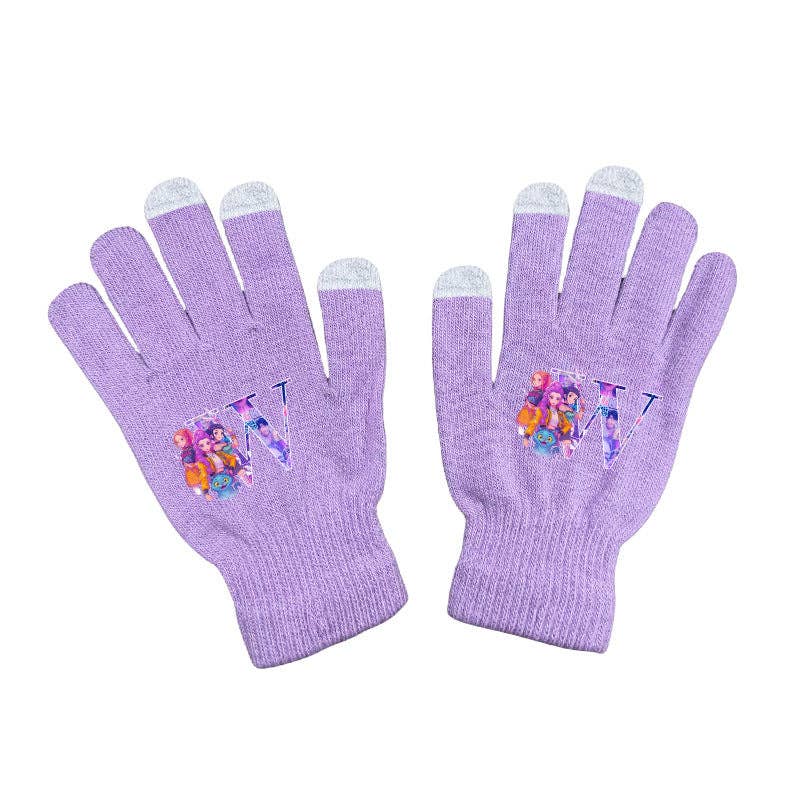 Little Trendy - Wholesale Gloves - Women's - KDH K-pop inspired Initials knitted purple gloves9