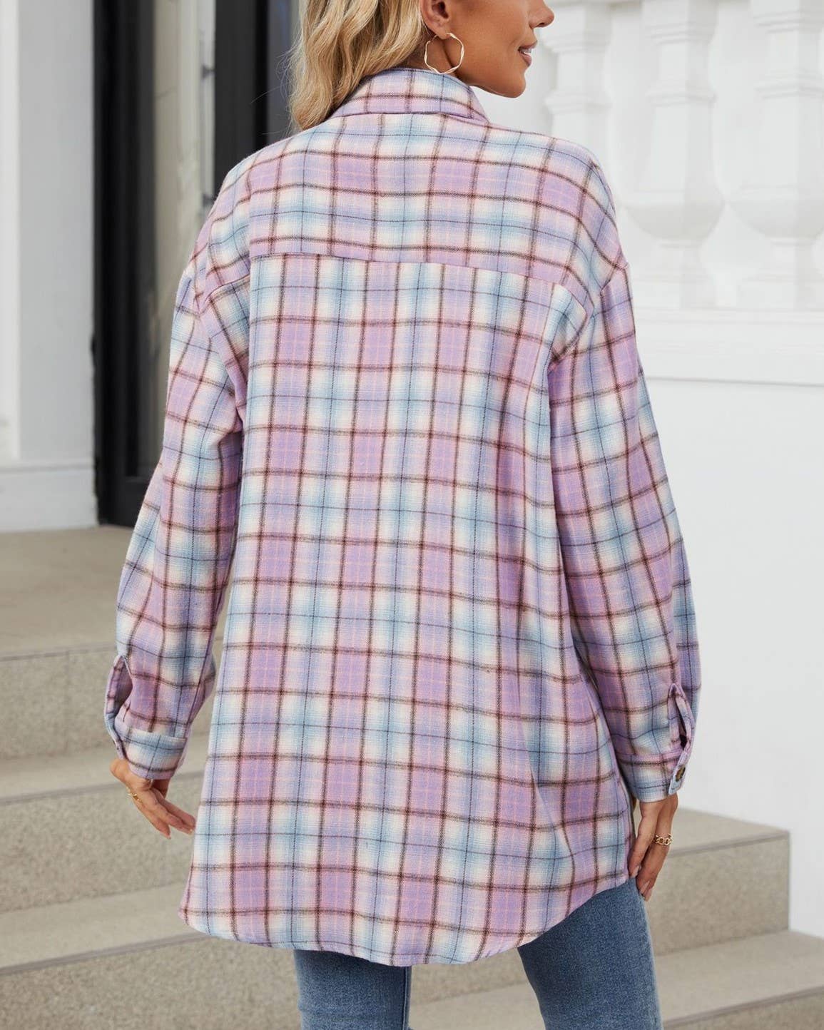 HIDDENBRAND - Wholesale Shirt - Women's - Oversized Boyfriend Brushed Plaid Shirt11