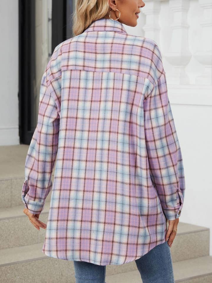 HIDDENBRAND - Wholesale Shirt - Women's - Oversized Boyfriend Brushed Plaid Shirt11