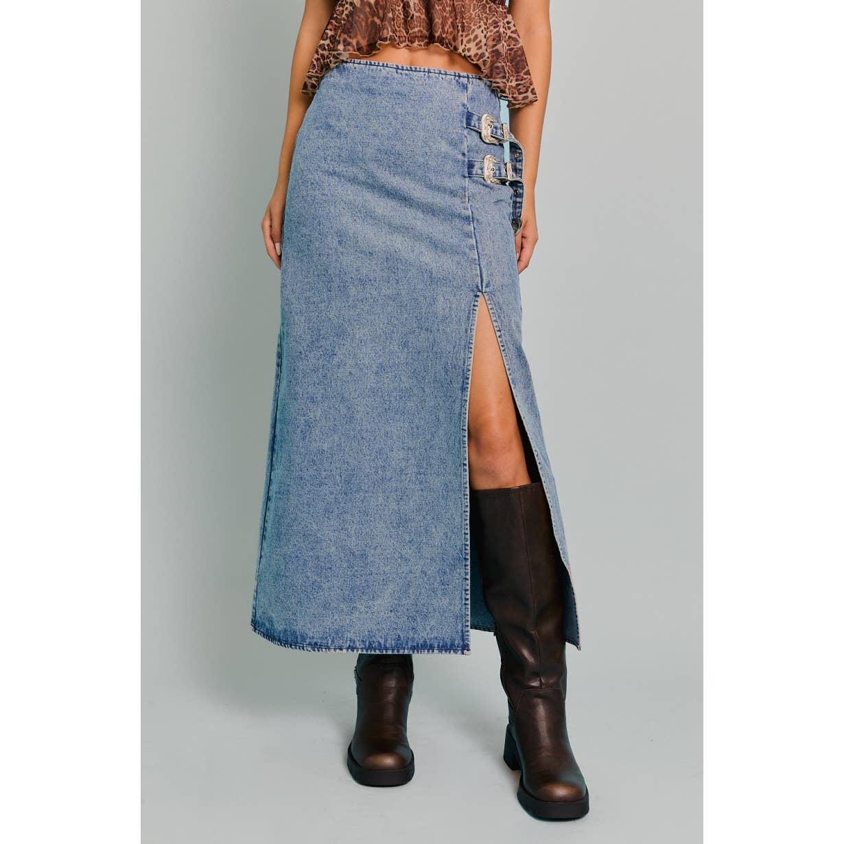 ★ DIAGONAL★ CALFSKIN BUCKLE SKIRT silver DA234SK01SV Embellished Layered Slip Skirt For Women | J.Crew