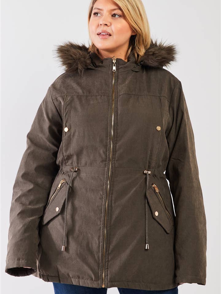 Parka e jaqueta de sarja de algodão dupla face de pele vegana plus size por atacado de Fashion Quality Boutik