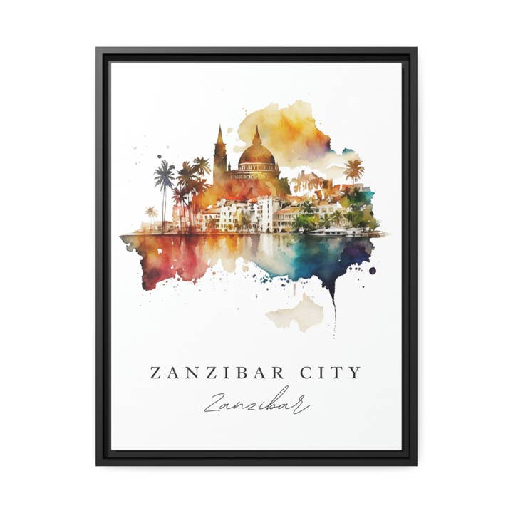 Premium Travel Art - Wholesale Art Print - Zanzibar traditional travel art - Africa, Zanzibar City poster, Wedding gift, Birthday present, Custom Text, Personalised Gift