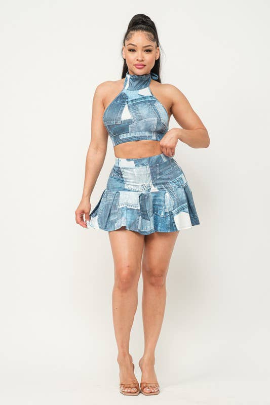 パンツ PLEATS MINI SKIRT SET PANTS Wholesale Crop Top W Pleated Mini Skirt Set for your store