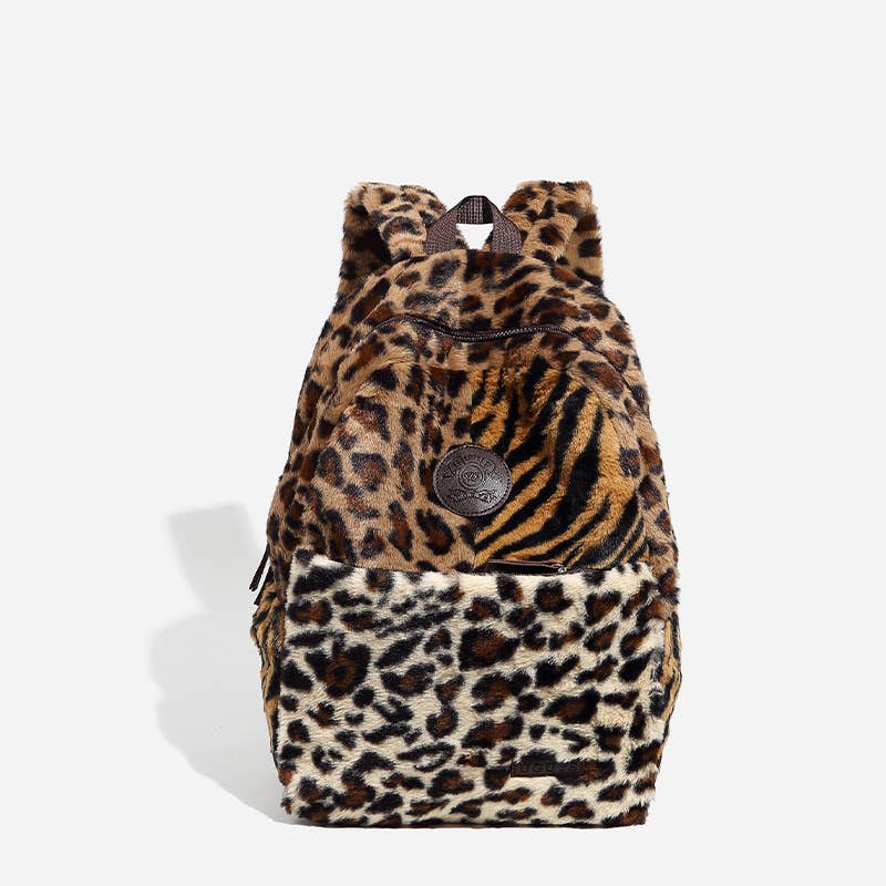 Brown Leopard print faux fur backpack for wholesale on Faire0