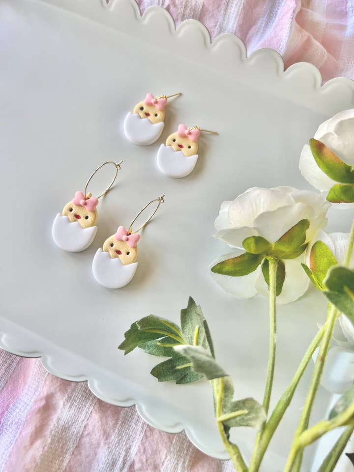 Easter Chick Earrings, Chick Clay Earrings for wholesale by SeizeTheClayJewelry