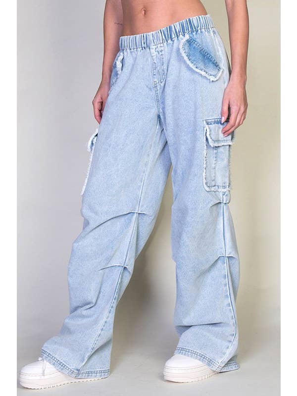 Light Wash Denim Cargo Pants With Pockets for wholesale on Faire2