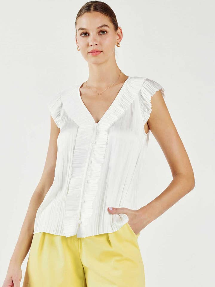 Button Front Pleated Blouse for wholesale by Current Air