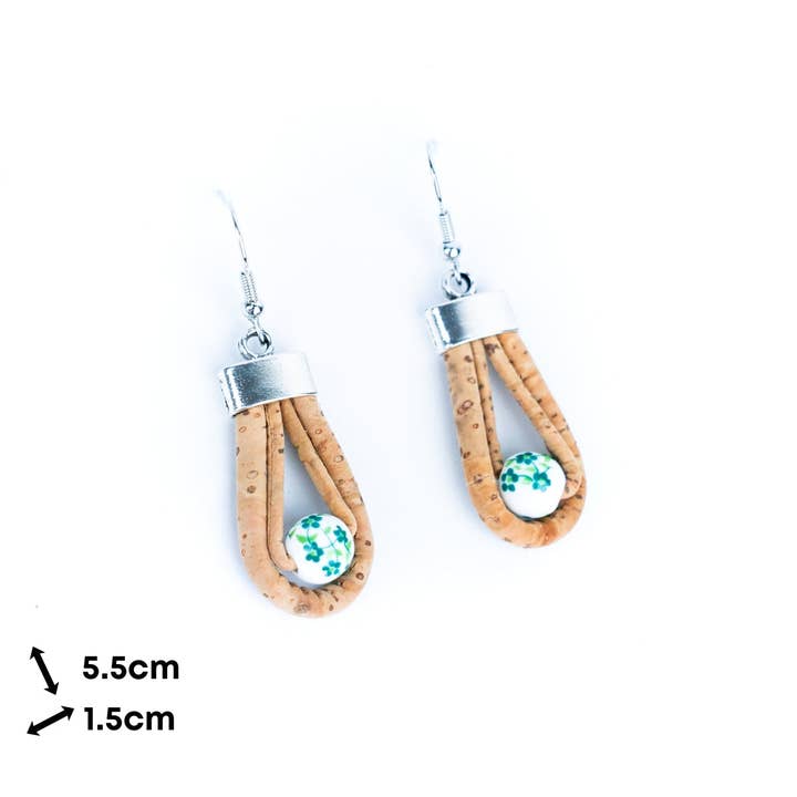 Meninas Bonitas Cork - Wholesale Dangle Earrings - natural cork cord and plastic pearls handmade earrings-ER-184-MIX-58