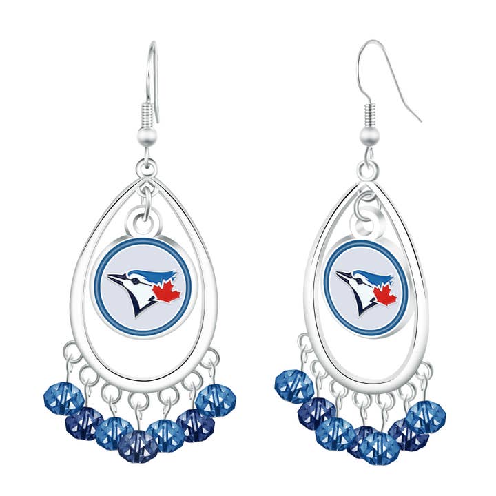 Simran International - Wholesale Dangle Earrings - MLB Toronto Blue Jays Beaded Teardrop Earrings