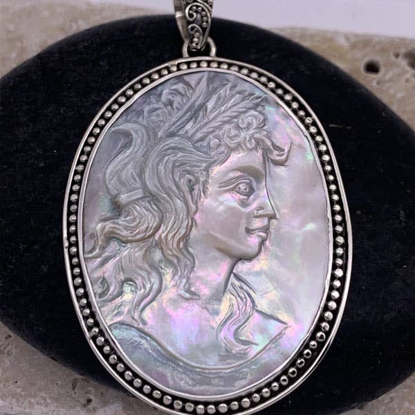 Goddess Design Studio - Wholesale Individual Charm/Pendant - Sterling Silver Mother of Pearl Cameo Pendant, Demeter