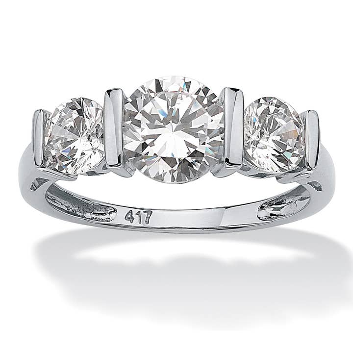 Cubic Zirconia 3-Stone Engagement Ring 10k White Gold for wholesale by PalmBeach Jewelry