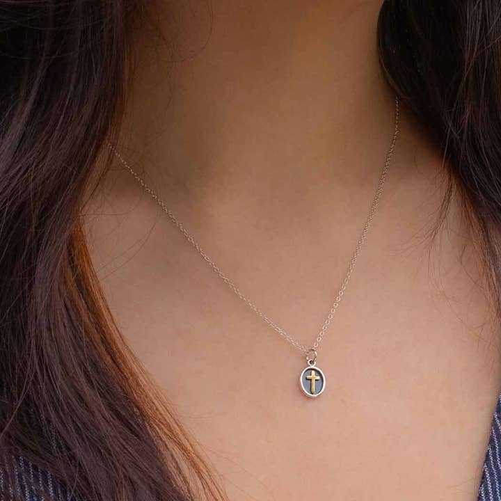 Nina Designs - Wholesale Pendant/Charm Necklace - Sterling Silver Shadow Box Necklace with Bronze Cross