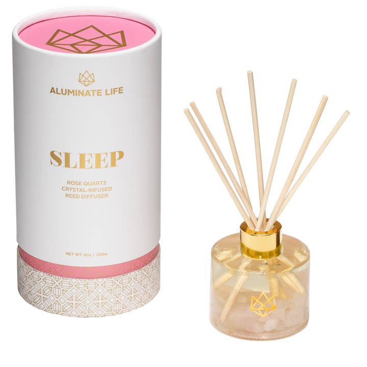 Sleep Rose Quartz Essential Oil Scented Reed Diffuser for wholesale by Aluminate Life