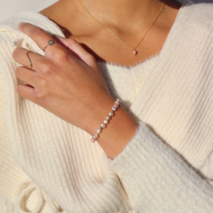 Token Jewelry - Wholesale Link & Chain Bracelet - Pink Pearl Bracelet in 14k Gold Fill or Sterling SilverÂ