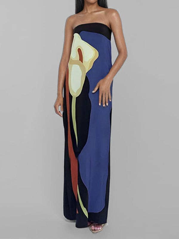 Sheer Trend - Wholesale Dress - Women's - Loose Plus Size Printed Split-Joint Tube Maxi Dresses