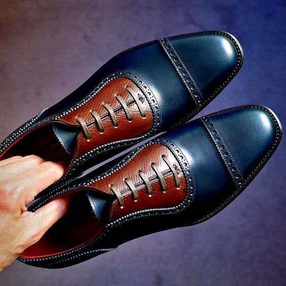 The Royale Leather - Venta al por mayor Zapatos Óxford - Hombre - Zapatos con botones de cuero de gamuza azul y marrón para hombre2