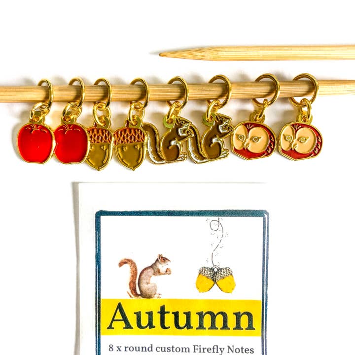 Firefly Notes - Wholesale Knitting/Crochet Supplies - Autumn stitch markers for knitting, Custom Firefly Notes Sti