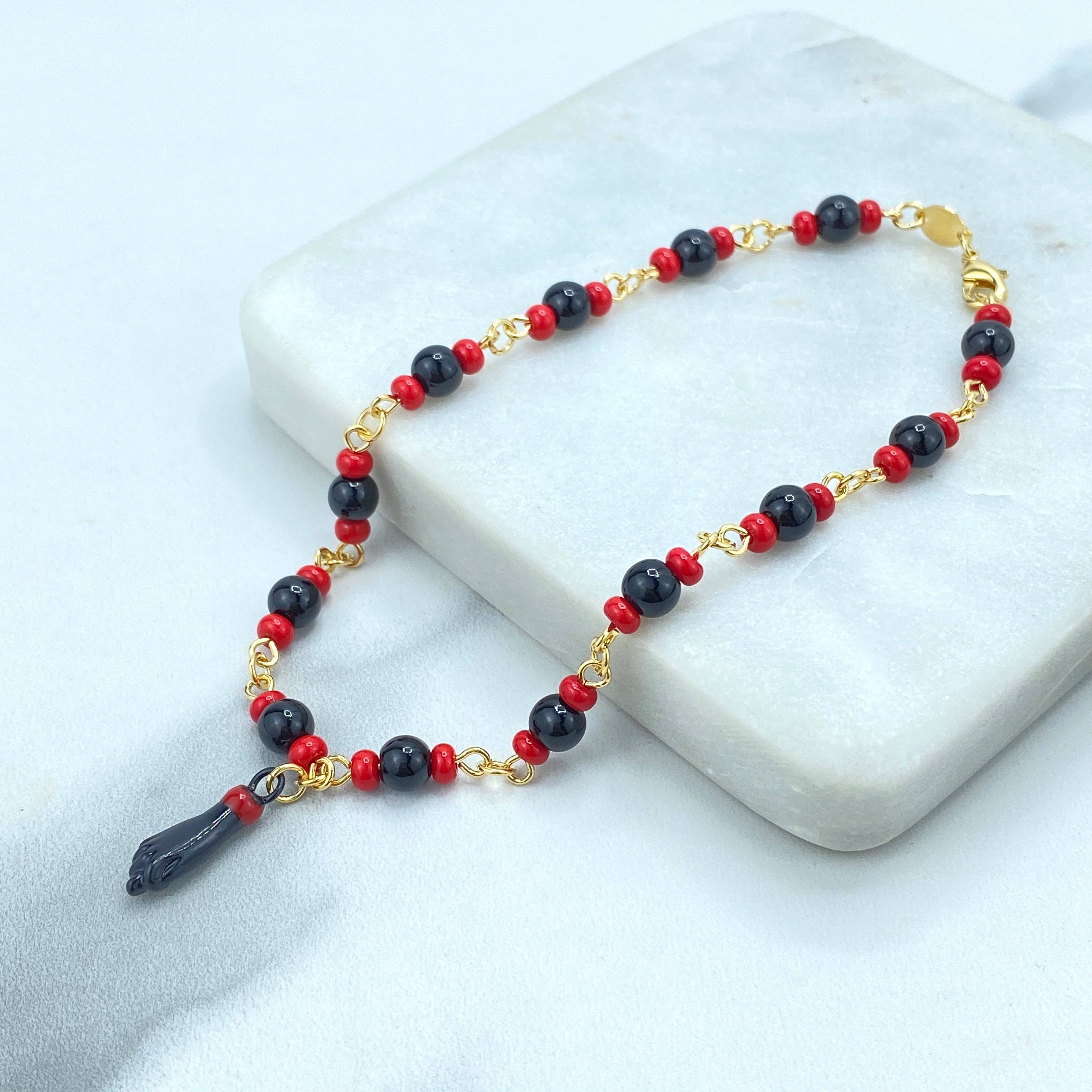 Luxus Accessories - Wholesale Anklet - 18k Gold Filled Azabache Style Link Chain with Black Figa Hand ANKLET, Protection against the Evil Eye & Negative Energy2