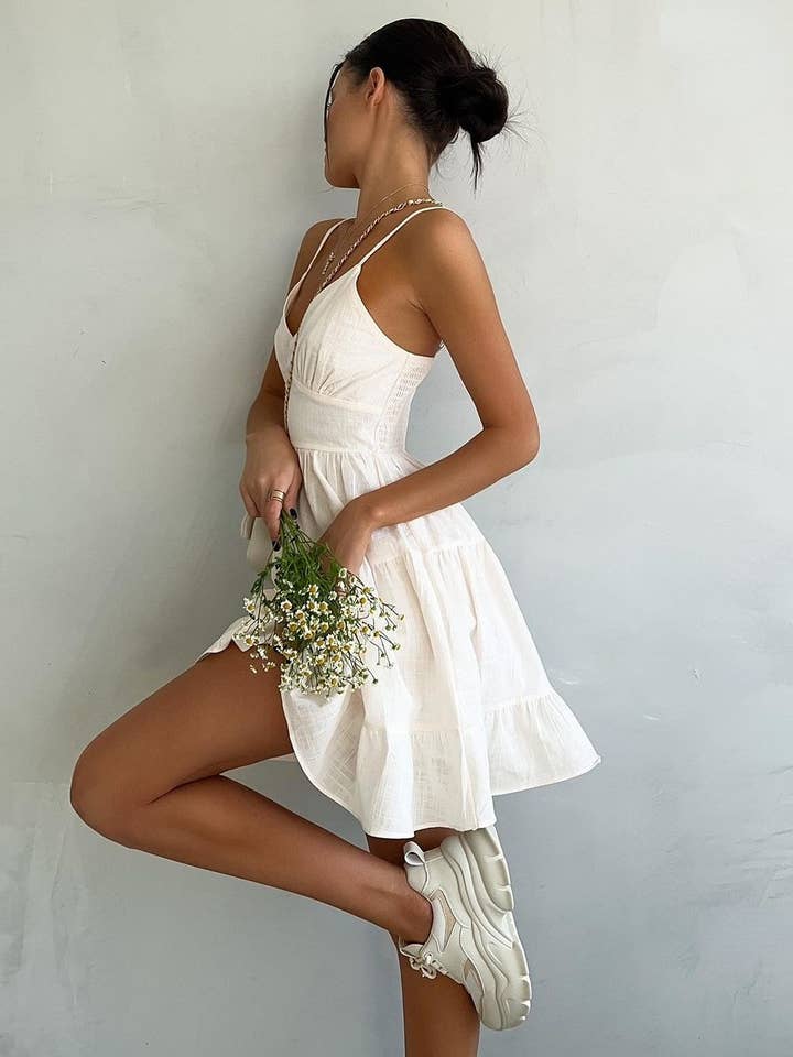Beige Slim Sleeveless Dress With Back Tie for wholesale on Faire