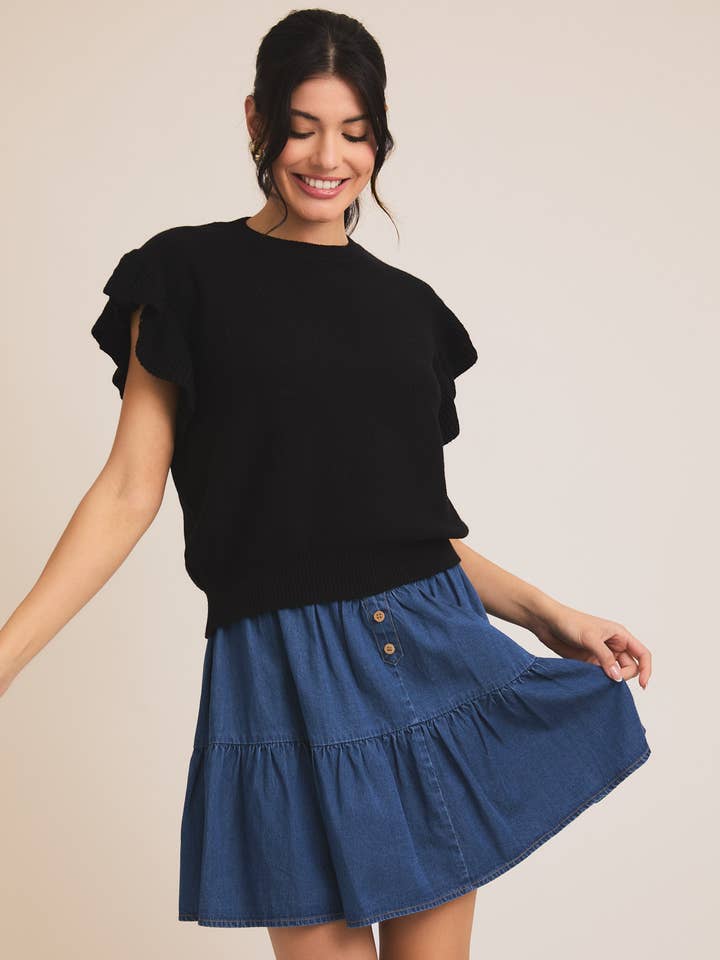 GILLI - Wholesale Knit Top - Women's - RUFFLE SLEEVE KNIT TOP