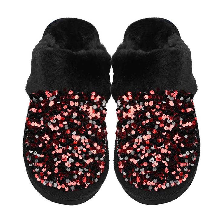 Fashion City - Wholesale Slippers - Women's - Sequin Faux Fur Home Slippers4