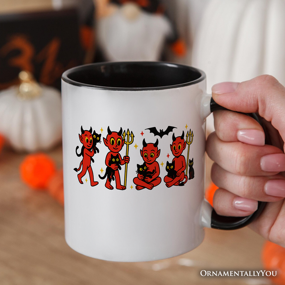 Blanco - Mango Negro Taza Personalizada de Diablillos Rojos y Gatos Adorables, Halloween Vintage de venta al por mayor en Faire0