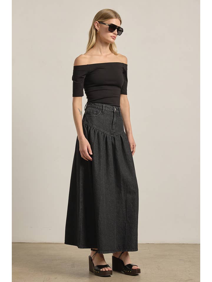 Waist Black Denim Maxi Skirt - RS1062 for wholesale on Faire8
