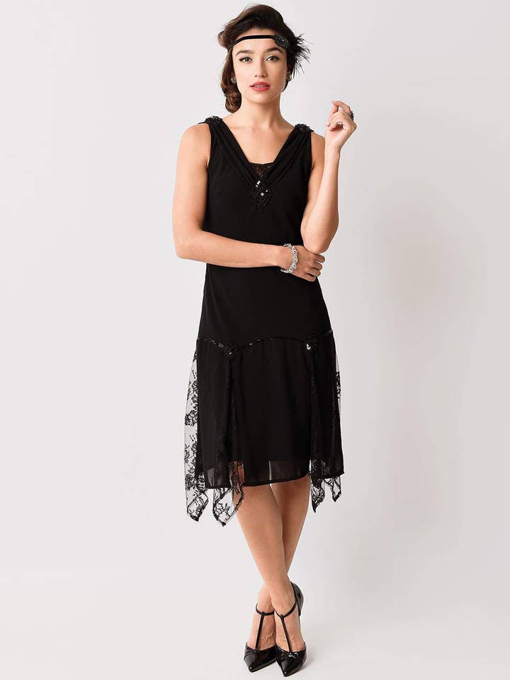 Unique Vintage - Venta al por mayor Vestido - Mujer - Vestido tipo flapper de Hemingway negro vintage único de los años 20