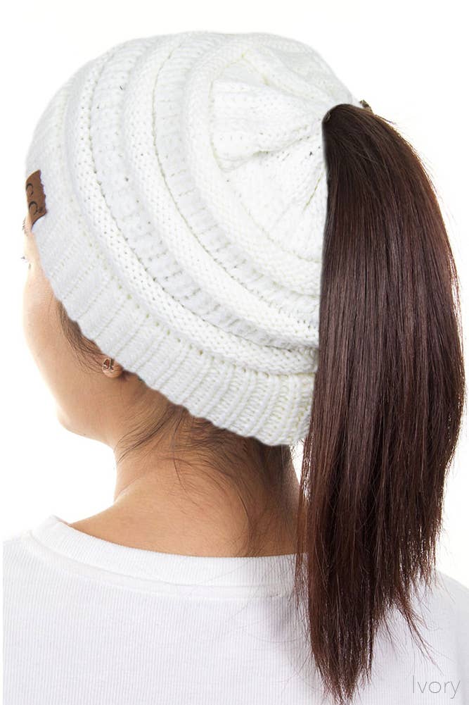 Hana - Wholesale Beanie - Women's - C.C Solid Color Ponytail Messy Bun Beanie11