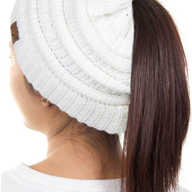 Hana - Wholesale Beanie – Women's - C.C Solid Color Ponytail Messy Bun Beanie11