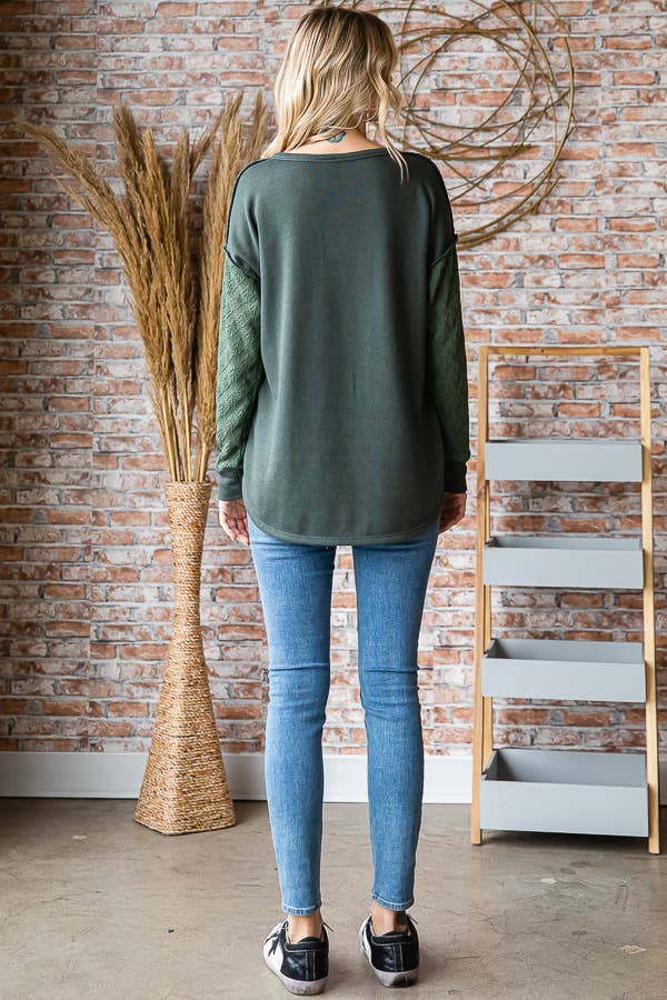 7th Ray - Vente Haut en maille – femme - Haut à manches longues en mélange de coton avec contraste en dentelle et boutons devant T52535