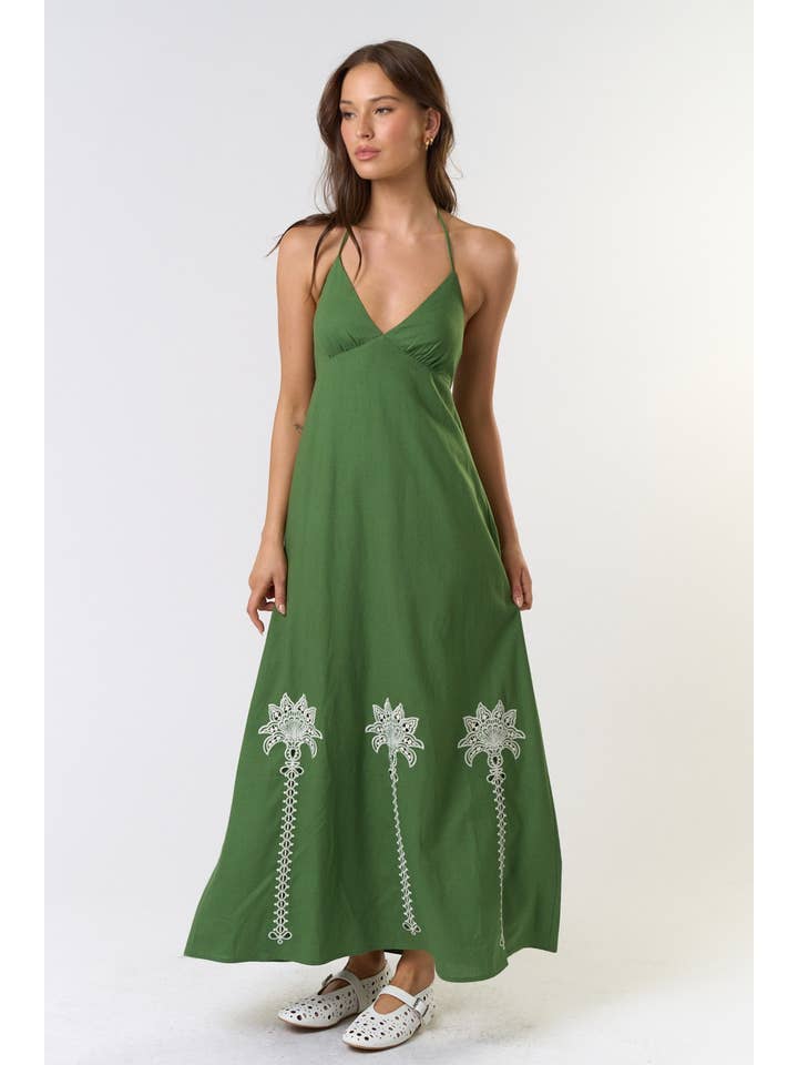 Lalavon - Wholesale Dress - Women's - ILD5300 SMOCKED BACK HALTER EMBROIDERED MAXI DRESS