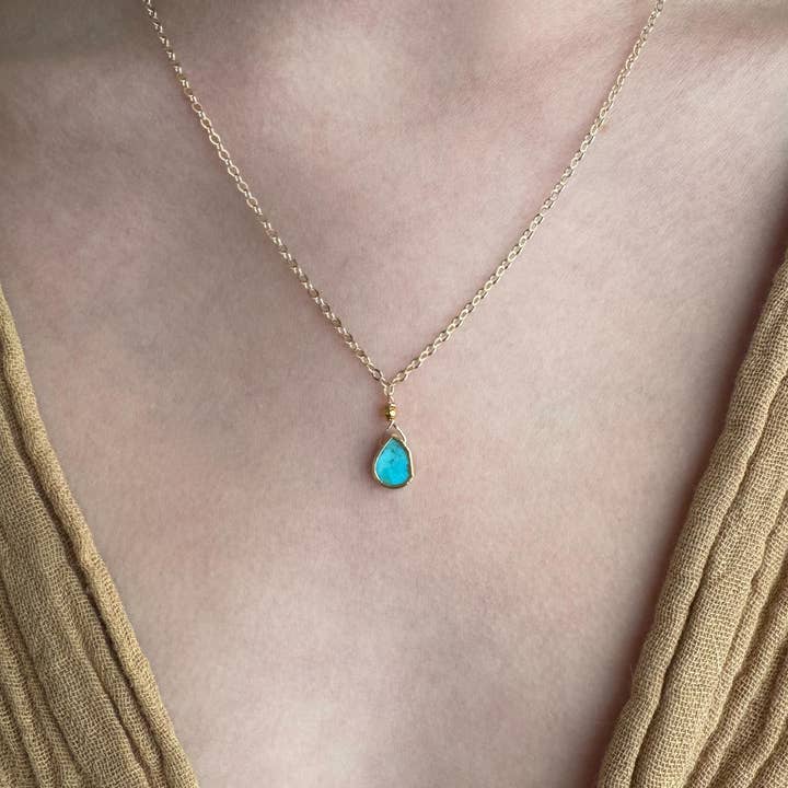 Kingman Turquoise drop gold encased necklace for wholesale by Silver Sparrow Jewelry