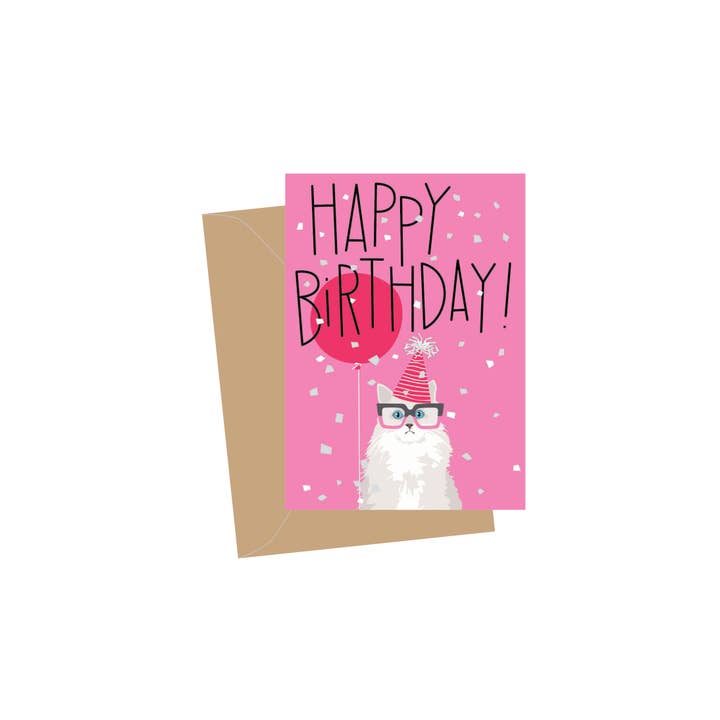 Mini Birthday White Party Cat, Folded Enclosure Cards for wholesale by Apartment 2 Cards