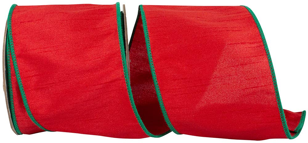 RELIANT RIBBON - Wholesale Ribbon - Gift Wrapping - Dupioni Delight Christmas Wired Edge, Red/green, 4 In0