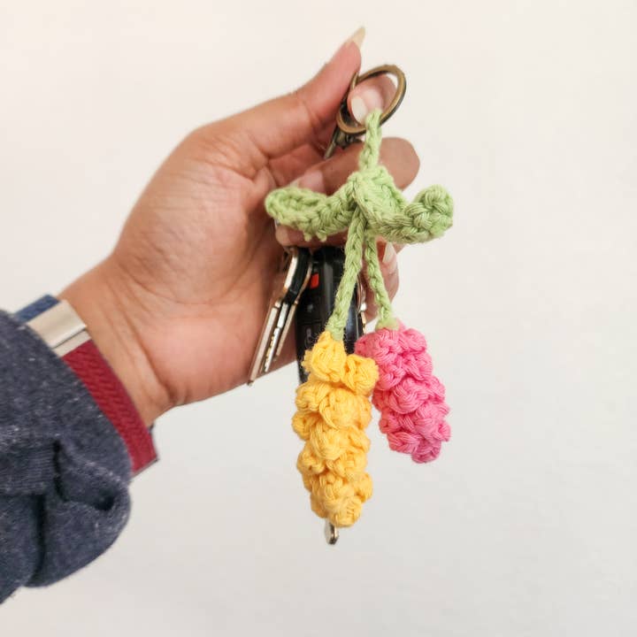 Handmade Lavender Keychain | Crochet Floral Purse Charm for wholesale by Handmade By Uruba