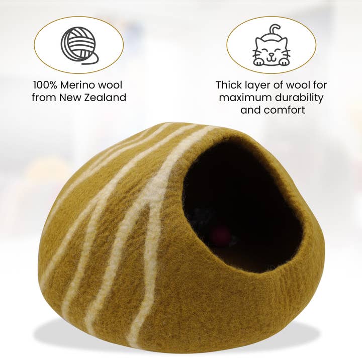 Lungta Imports - Wholesale Pet Cave - Cat/Dog - KayJayStyles Felt Cat Cave / Cat Bed / Warm Cat House / Cat Cocoon Hand Felted Natural Wool Eco-Friendly - Great Cat Gift