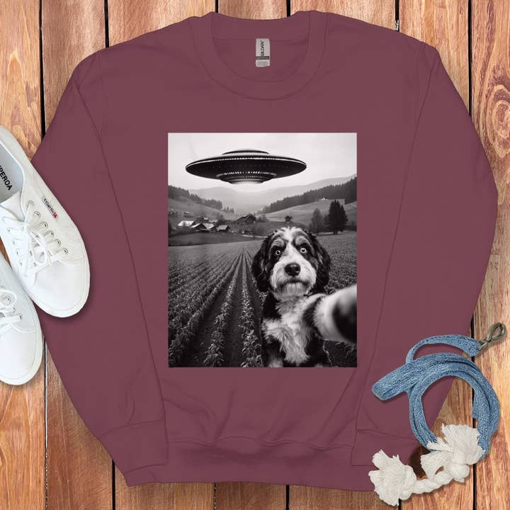 Bernedoodle Flying UFO Sweatshirt for wholesale by Puppy Jo