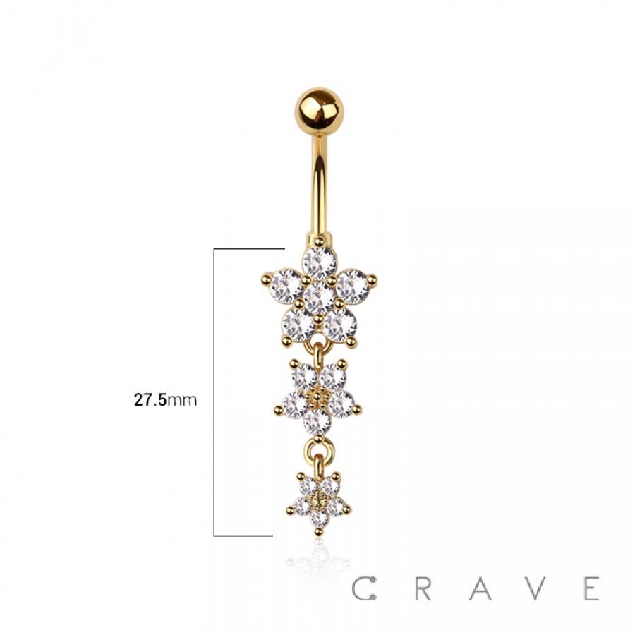 CRAVE - Wholesale Face/Body Chain - 316L SURGICAL STEEL MULTI CZ FLOWER DANGLE BELLY BUTTON3