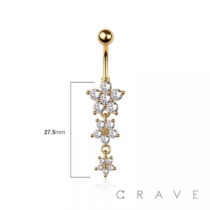 CRAVE - Wholesale Face/Body Chain - 316L SURGICAL STEEL MULTI CZ FLOWER DANGLE BELLY BUTTON3