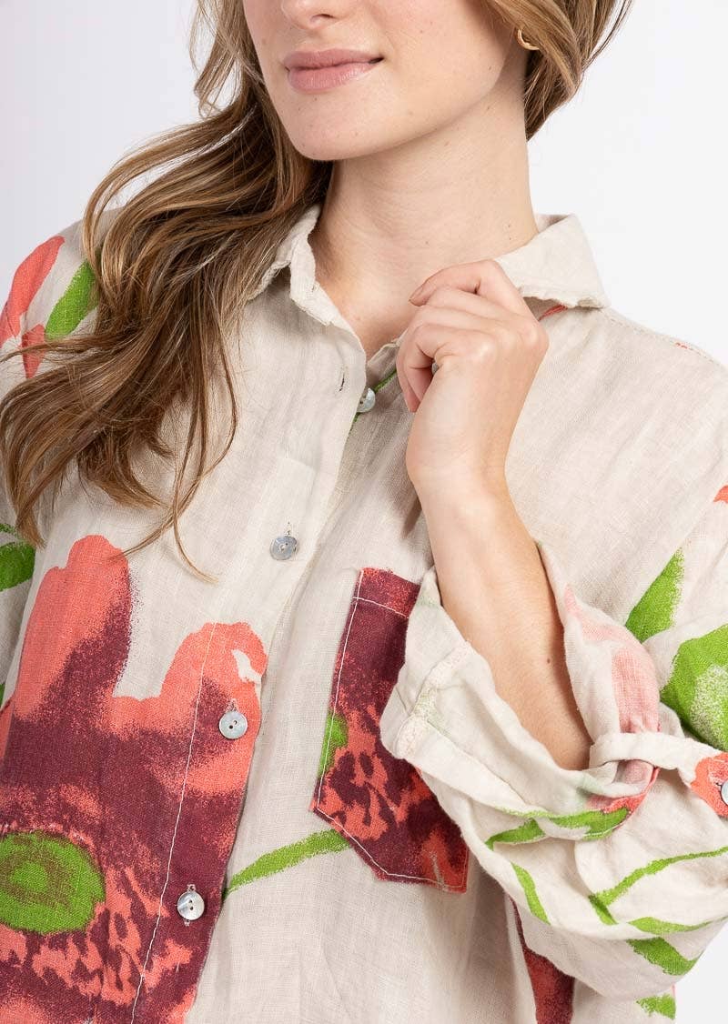 LINEN & COTTON HOUSE - Wholesale Button Down Shirt - Women's - 46102 FLORAL LINEN SHIRT22