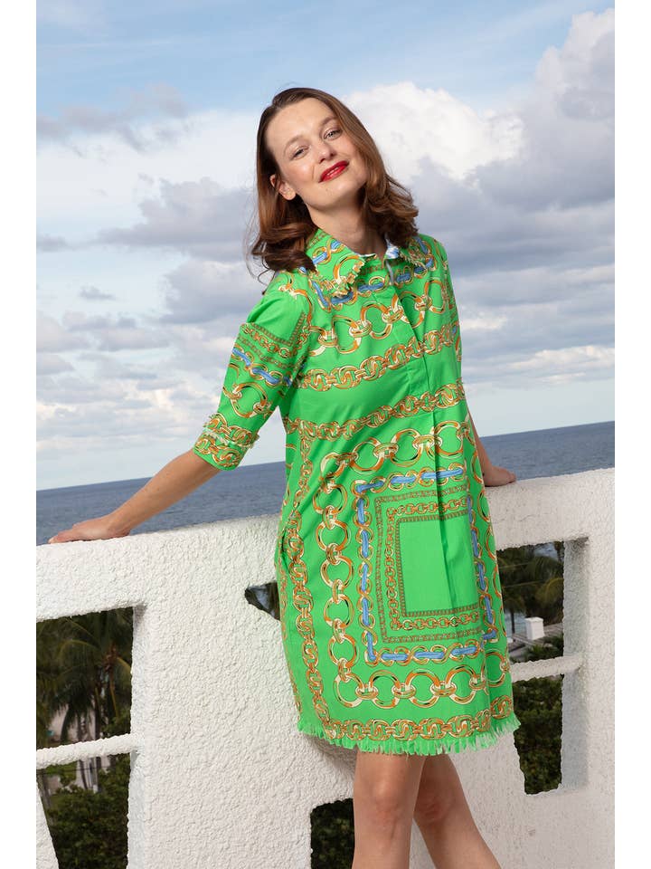 Dizzy-Lizzie - Wholesale Dress - Women's - Chatham Dress Green Blue Link Print