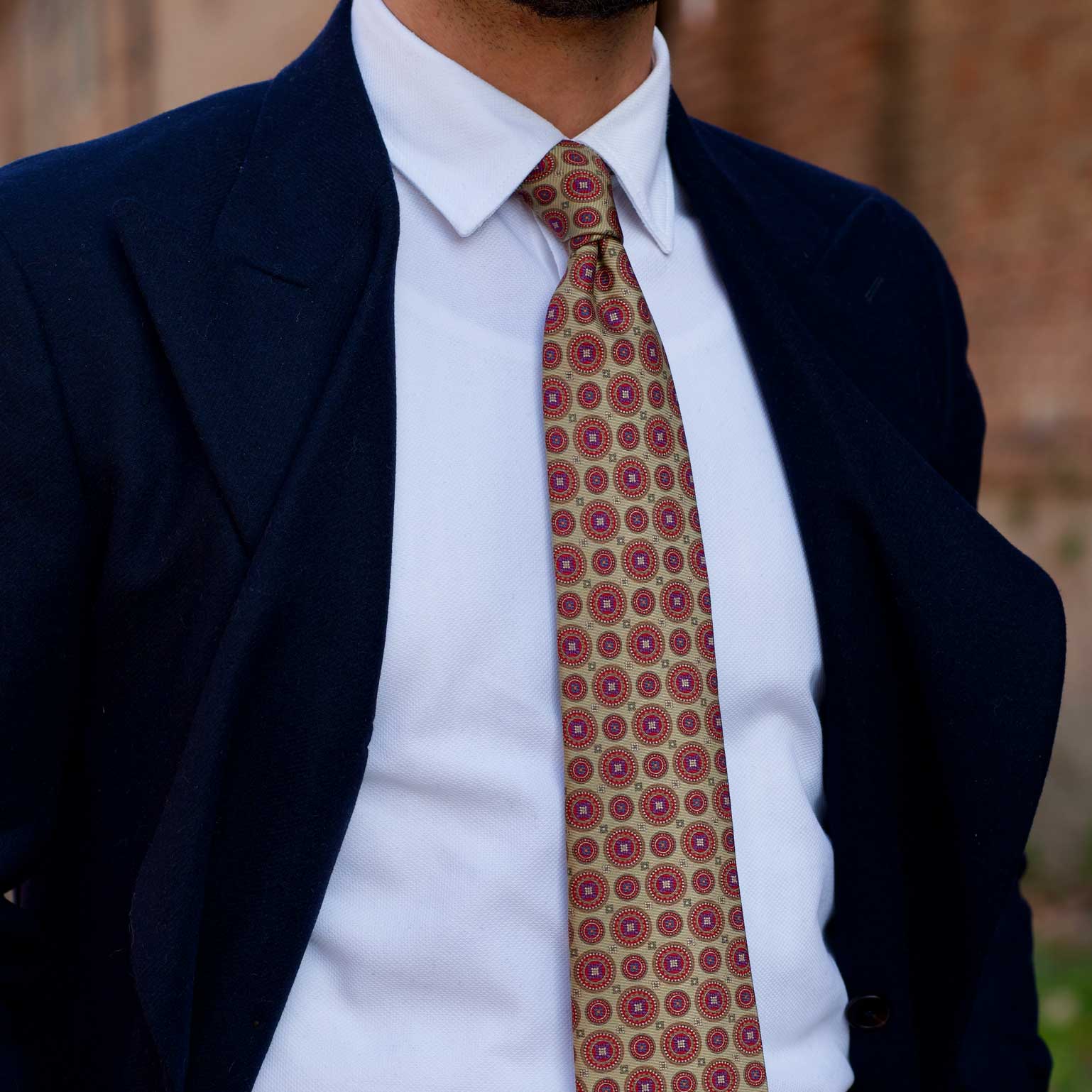 Elizabetta Made in Italy USA – wholesale Necktie – Men’s – Farnese- Printed Madder Silk Tie - Sage Green1