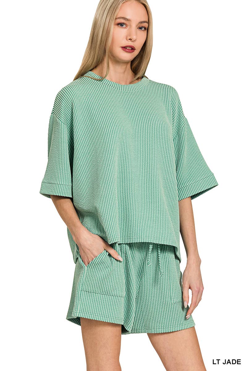 42POPS – Engroshandel Loungesæt - Dame – .Corded Rib T-shirt & Shorts 2-delt Sæt48